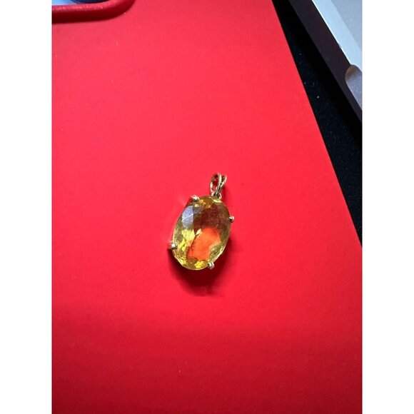 18K Gold Pendant Citrine Gemstone 10 X 15 MM Necklace 2.46 Gr - Picture 5 of 7
